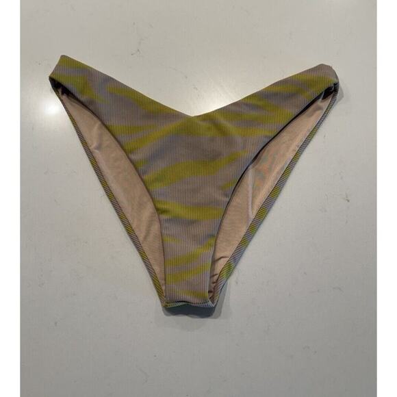 Beach Riot Women’s Size Medium Vanessa Cheeky Zebra Bikini Bottom Taupe Yellow - Picture 1 of 5